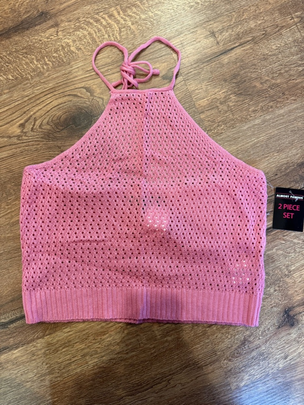 Almost Famous Pink Crochet Halter Crop Top NWT